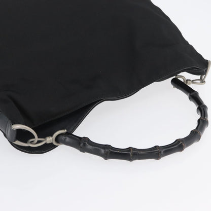 Gucci Vintage Bamboo Handle Bag Nylon, Black, Nylon, Handbag