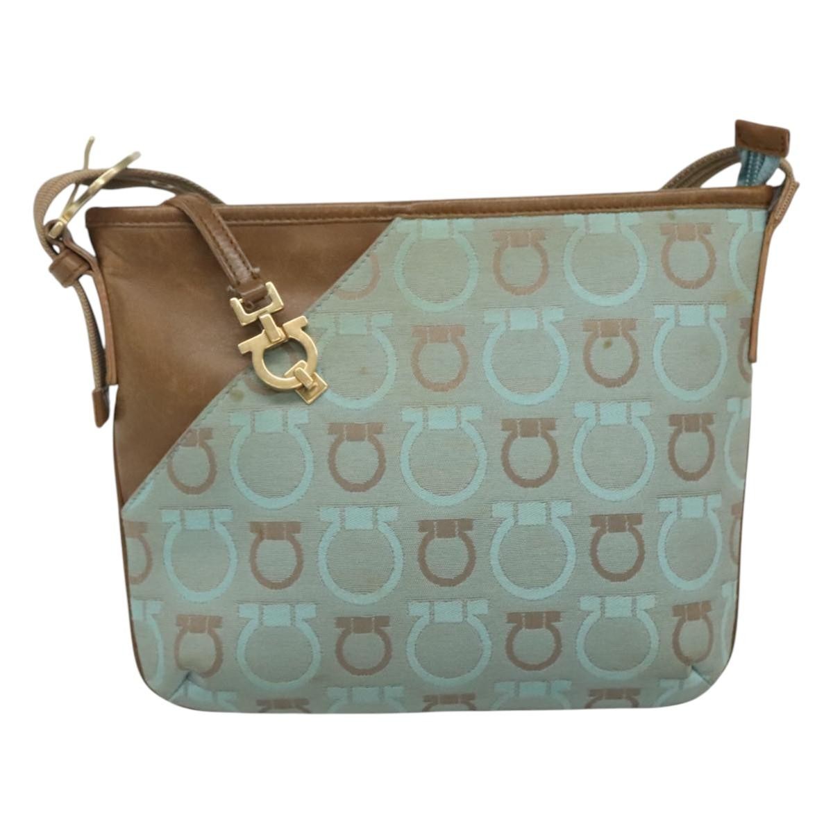 Salvatore Ferragamo Gancini Shoulder Bag Canvas, BLUE, CANVAS, Shoulder bag