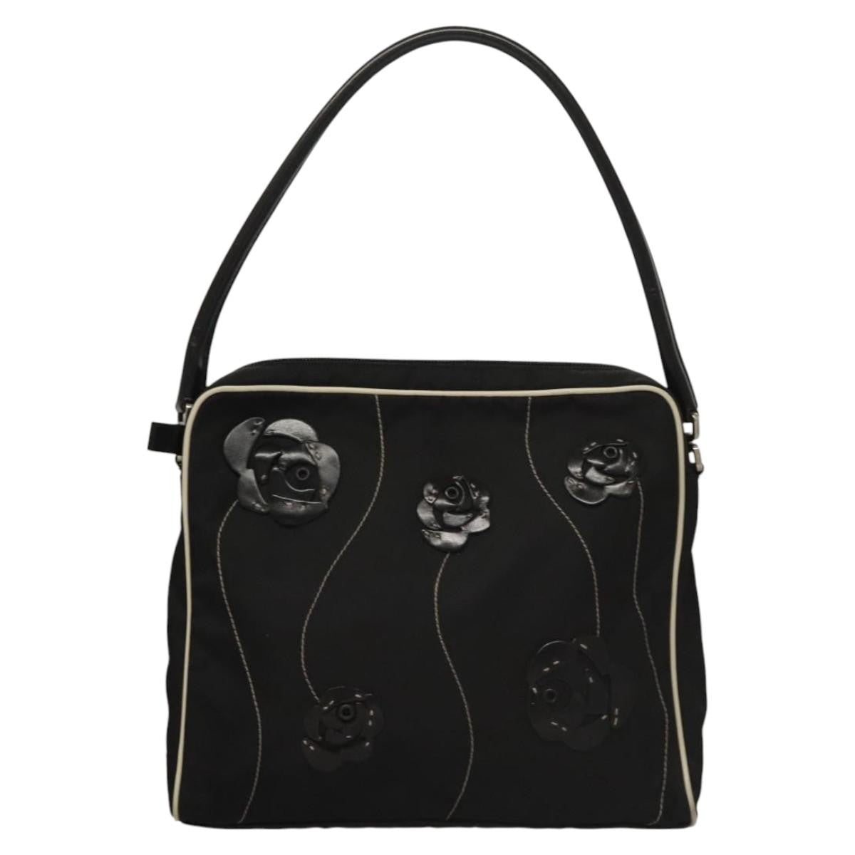 Prada Vintage Shoulder Bag Nylon and Leather, Black, Nylon, Shoulder Bag