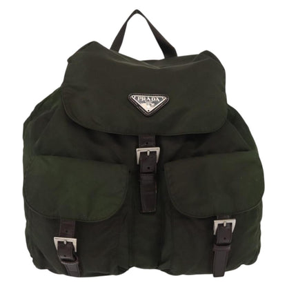 Prada Double Front Pocket Backpack Tessuto, Khaki, Nylon, Backpack