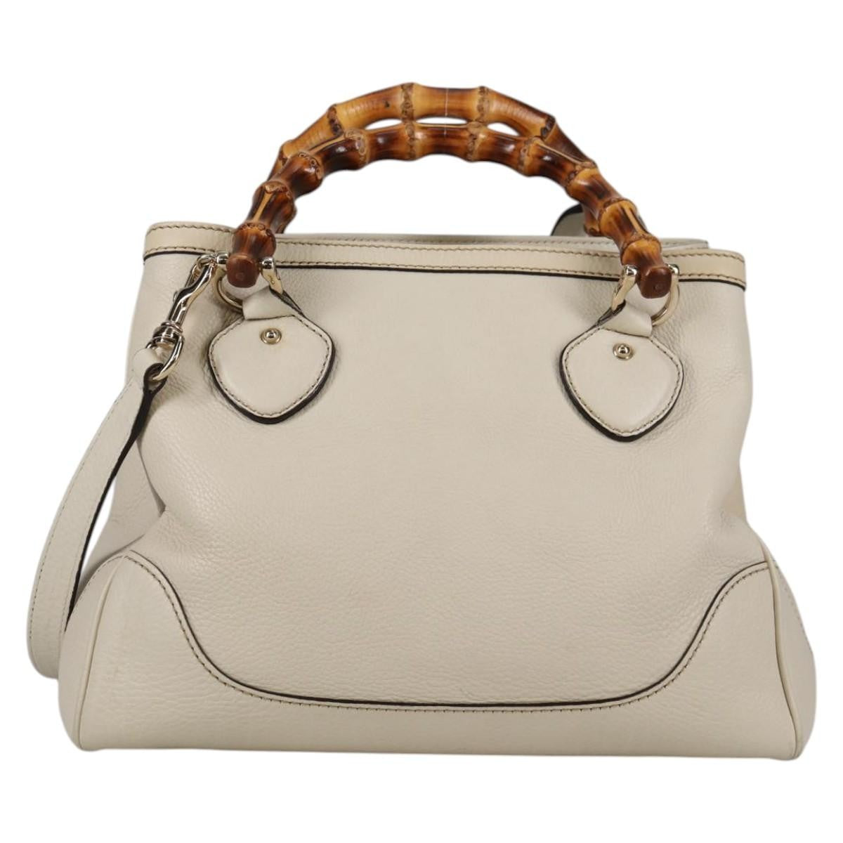 Gucci Diana Bamboo Top Handle Tote Leather, WHITE, LEATHER, Handbag