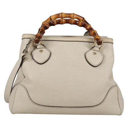 Gucci Diana Bamboo Top Handle Tote Leather, WHITE, LEATHER, Handbag