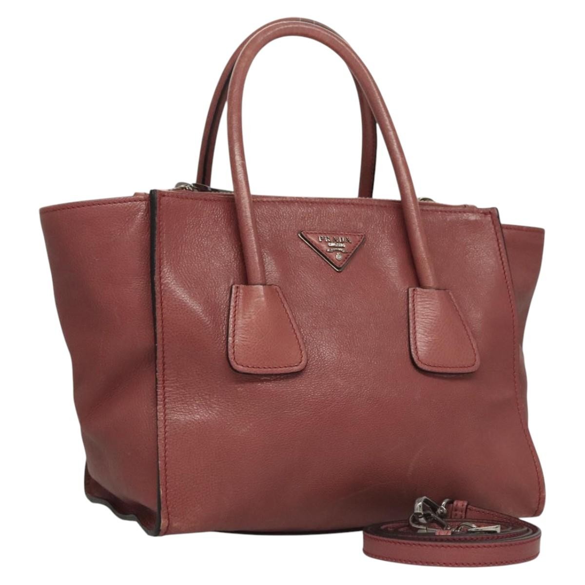 Prada Twin Pocket Convertible Tote Cervo Leather, PINK, LEATHER, Handbag
