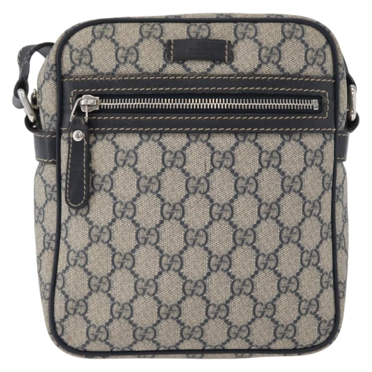 Gucci Front Zip Messenger GG Coated Canvas, NAVY, CANVAS, Shoulder bag