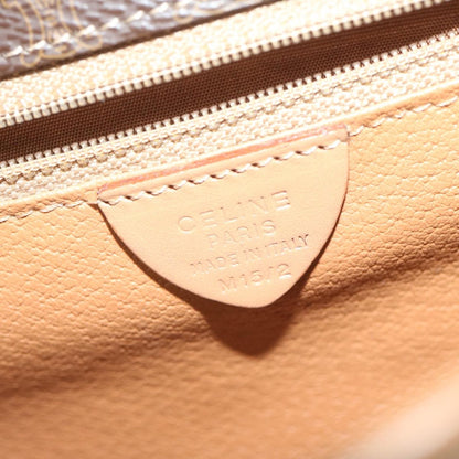 Celine Vintage Macadam Circle Logo Shoulder Bag Canvas and Leather, Brown, Canvas, Shoulder Bag