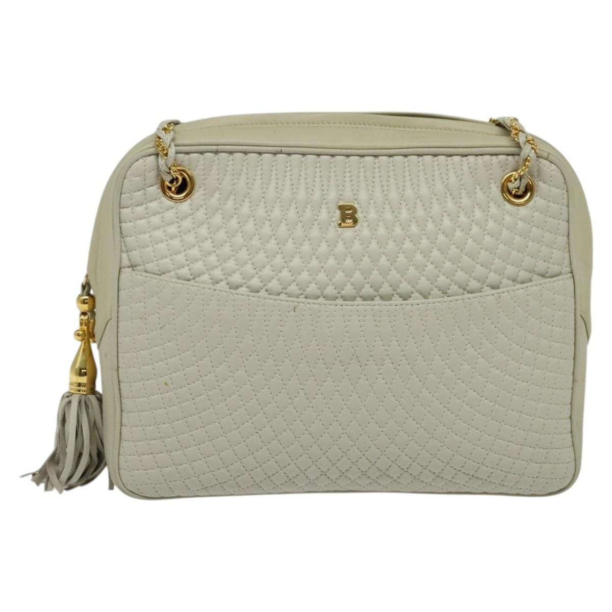 Bally Vintage Chain Shoulder Bag Quilted Leather, ECRU, LEATHER, Shoulder bag