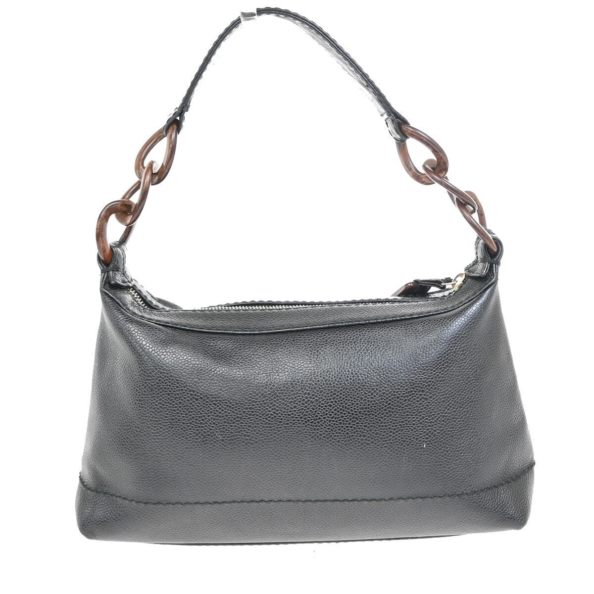 Chanel Vintage Wood Chain CC Shoulder Bag Caviar, BLACK, LEATHER, Shoulder bag