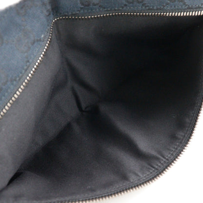 Gucci Vintage Double Belt Bag GG Canvas with Leather, BLACK, CANVAS, Shoulder bag