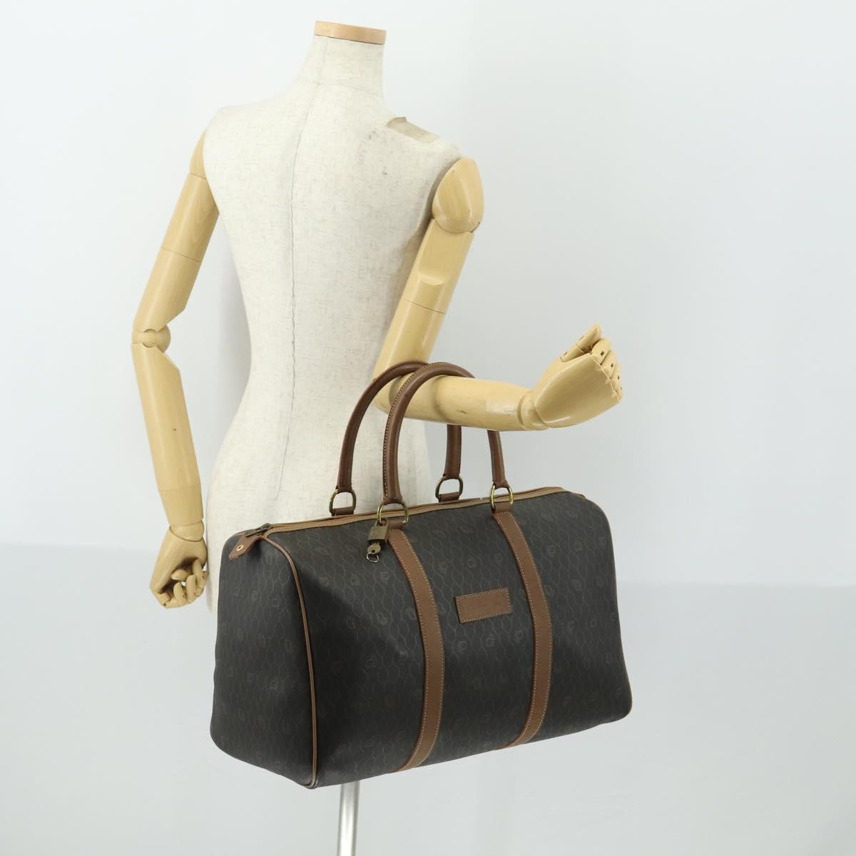 Christian Dior Vintage Honeycomb Boston bag Canvas and Leather, BLACK, CANVAS, Travel bag