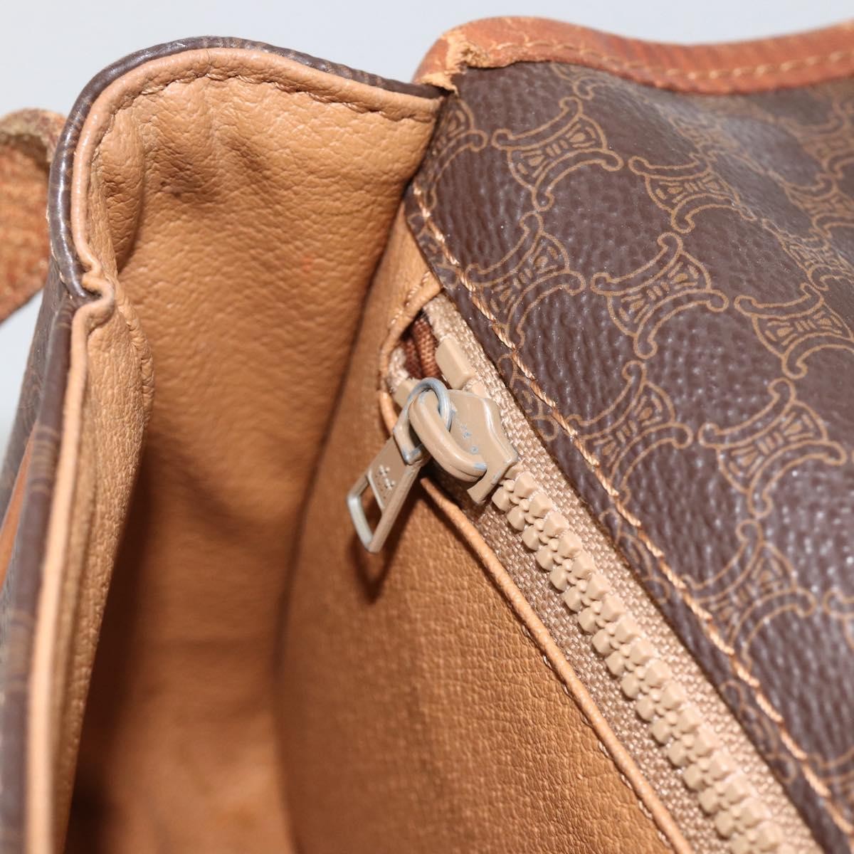 Celine Vintage Macadam Shoulder Bag Canvas and Leather, Brown, Canvas, Shoulder Bag