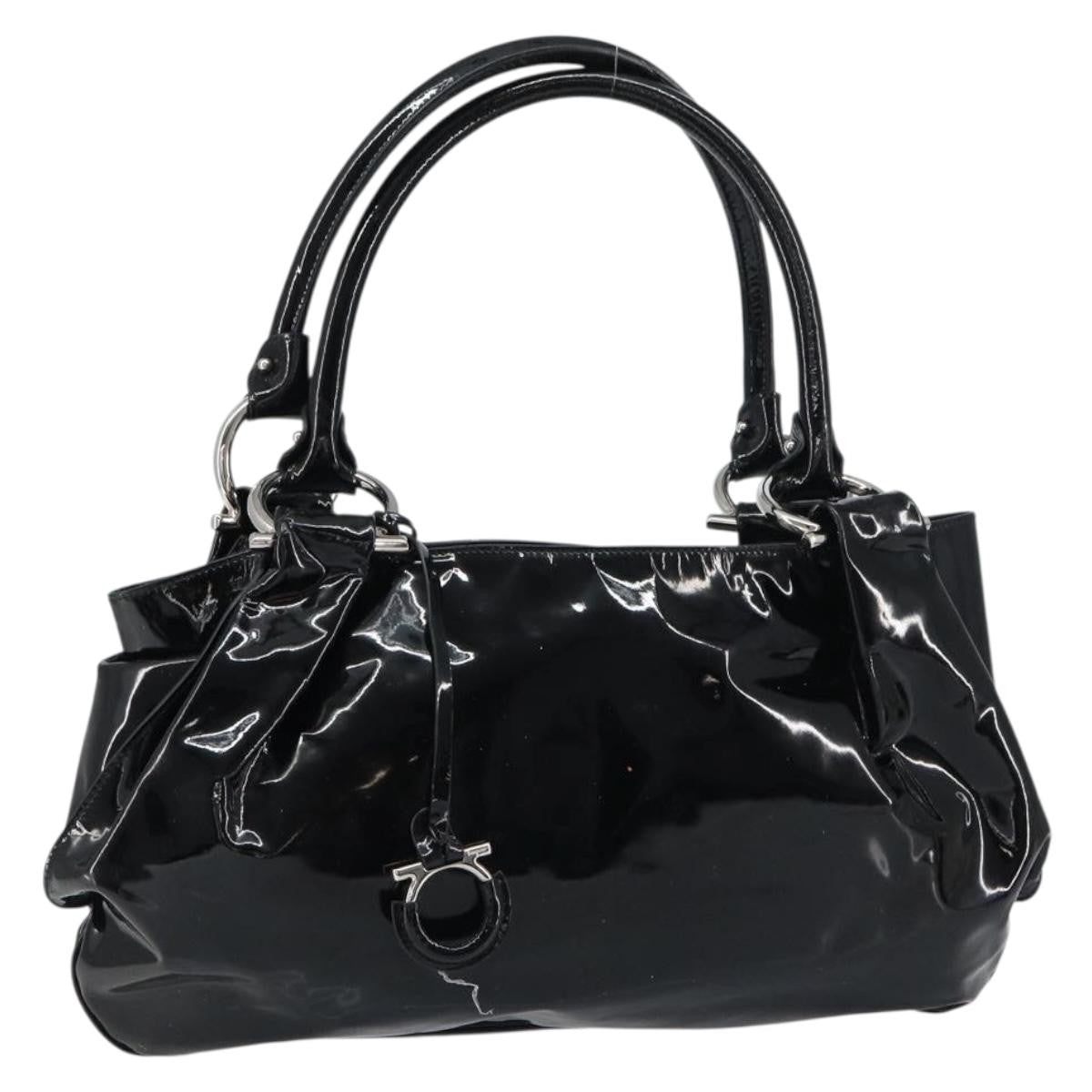 Salvatore Ferragamo Gancini Tote Patent leather, BLACK, PATENT_LEATHER, Tote bag