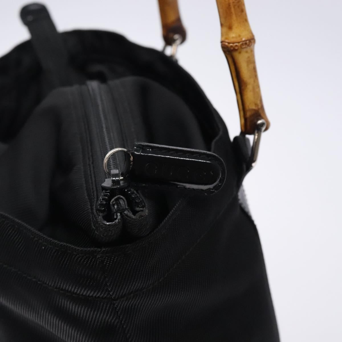 Gucci Vintage Bamboo Handle Tote Nylon, Black, Nylon, Tote Bag