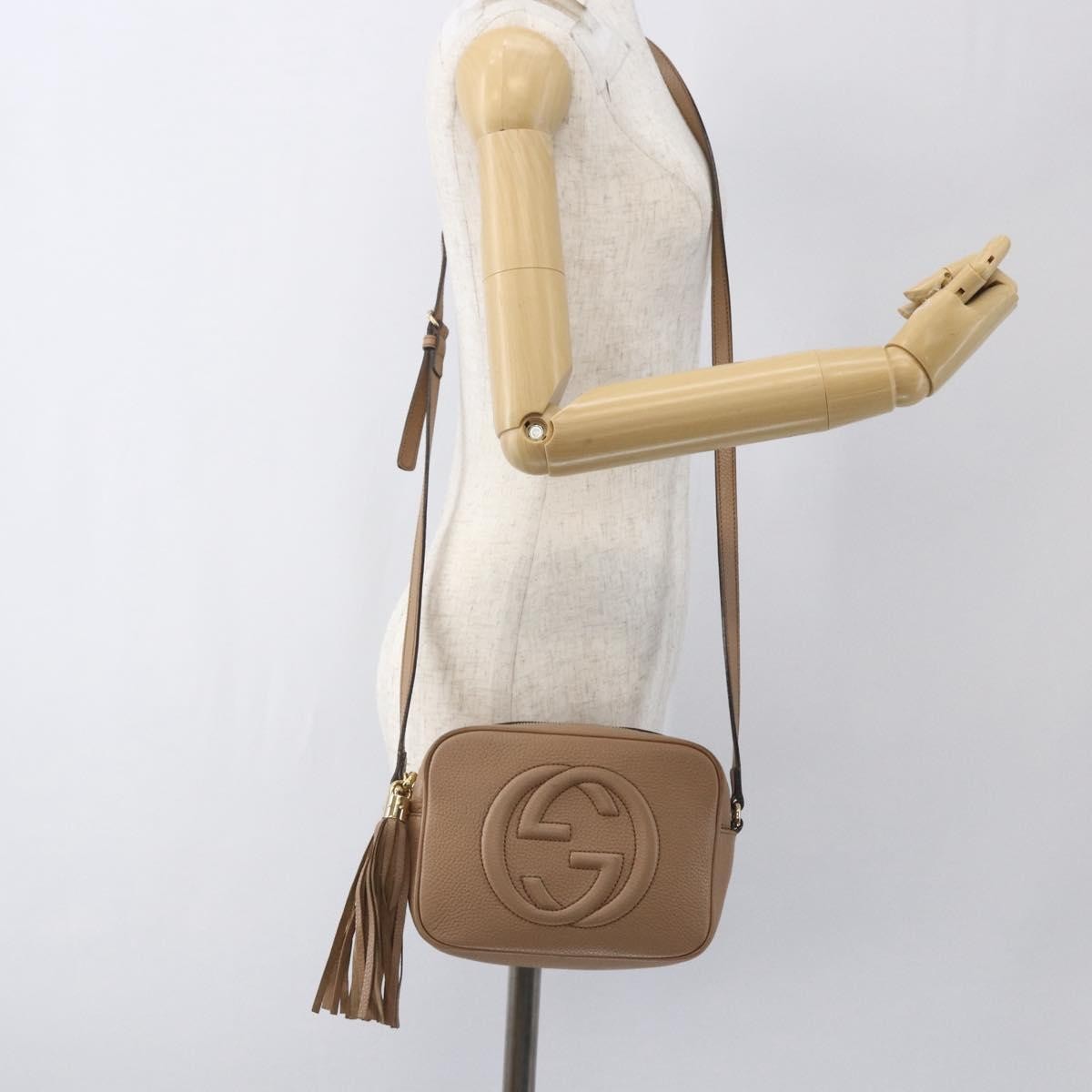 Gucci Soho Disco Crossbody Bag Leather, BEIGE, LEATHER, Shoulder bag