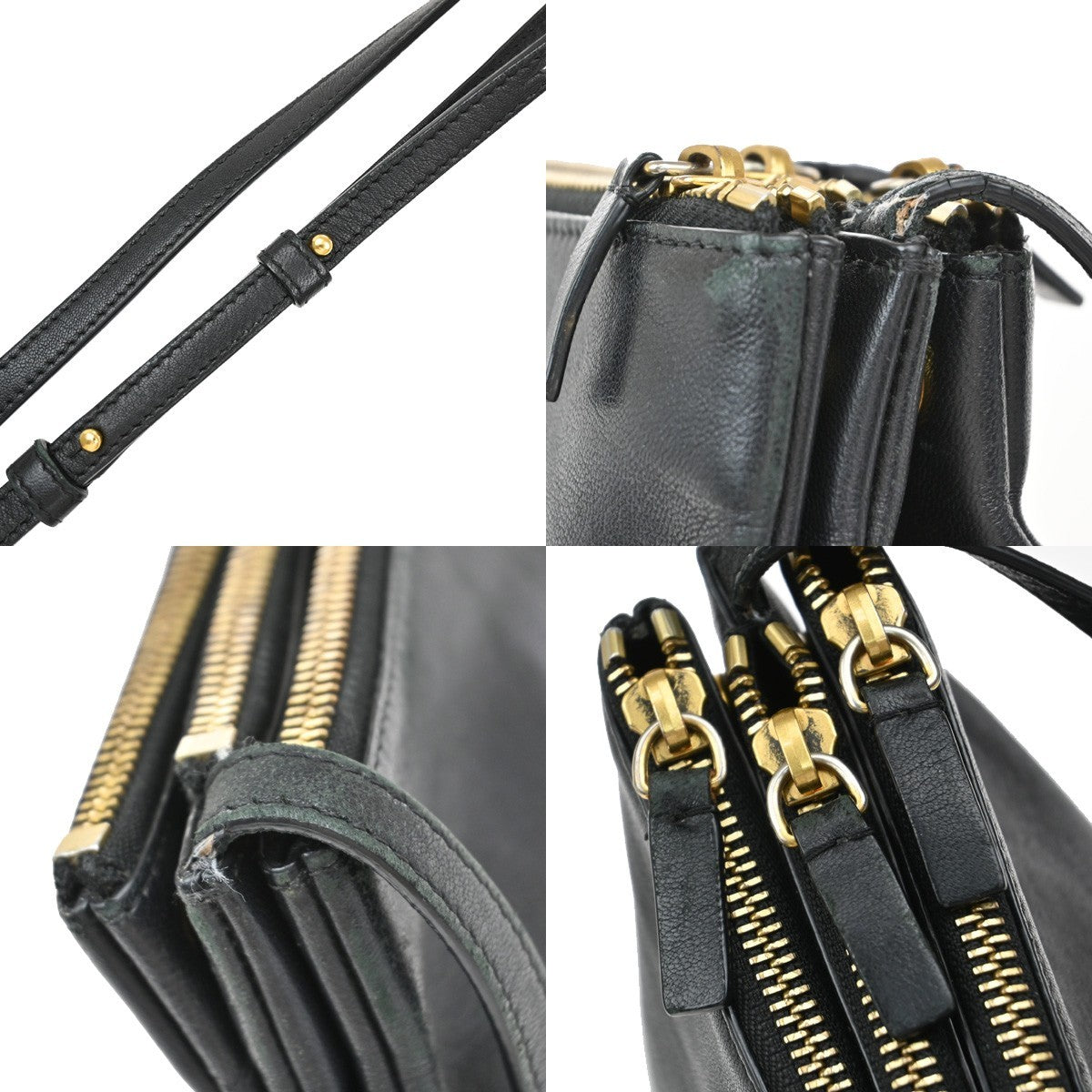 Celine Trio Crossbody Bag Leather, BLACK, LEATHER, Shoulder bag