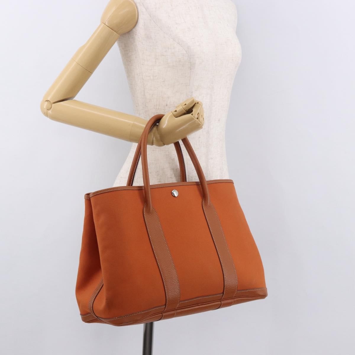 Hermes Garden Party Tote Toile and Leather, Orange, Canvas, Tote Bag