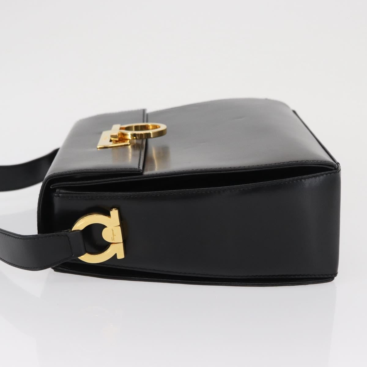 Salvatore Ferragamo Gancini Shoulder Bag Leather, BLACK, LEATHER, Shoulder bag