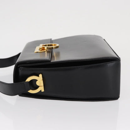 Salvatore Ferragamo Gancini Shoulder Bag Leather, BLACK, LEATHER, Shoulder bag