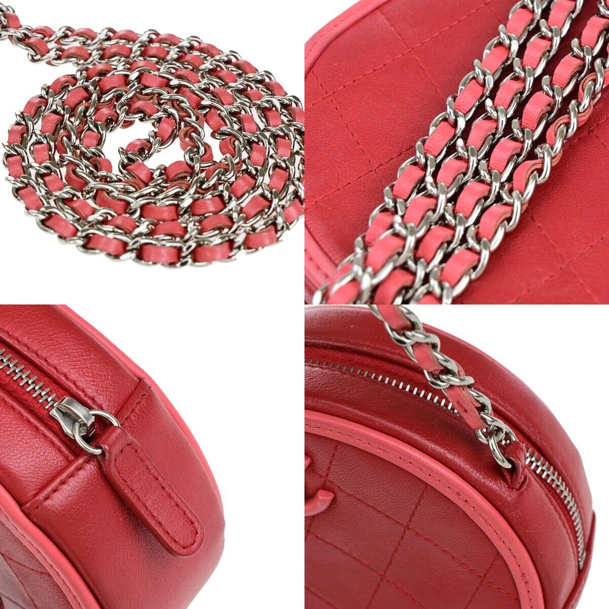 Chanel Pearl Crush Round Clutch with Chain Quilted Lambskin, PINK, LEATHER, Shoulder bag