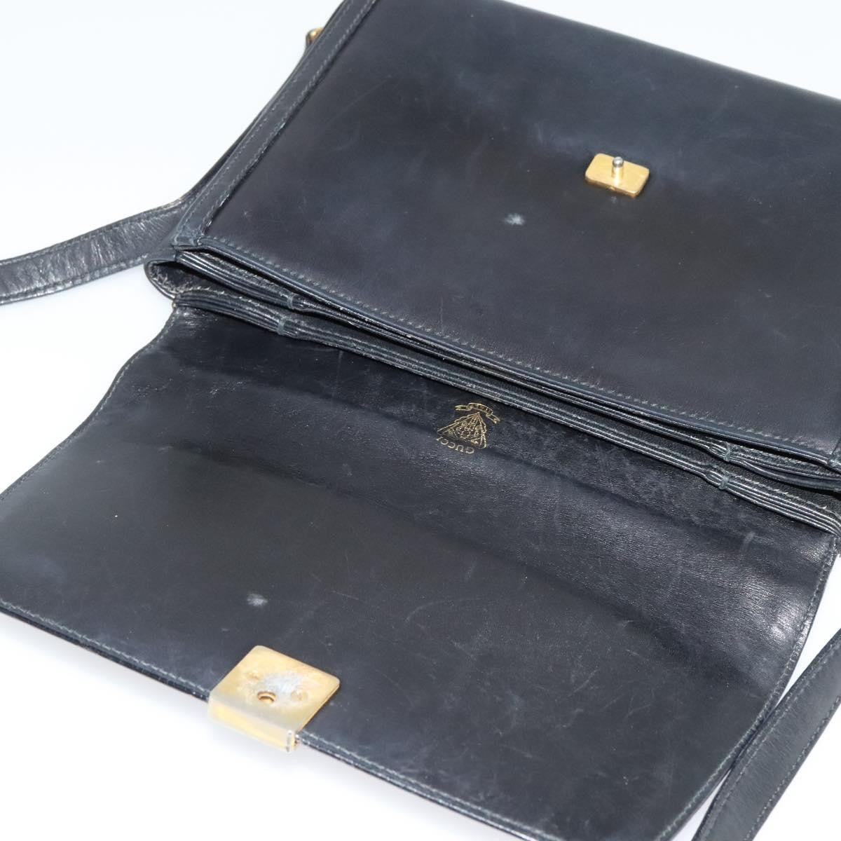 Gucci Vintage Flap Crossbody Bag Leather, BLACK, LEATHER, Shoulder bag