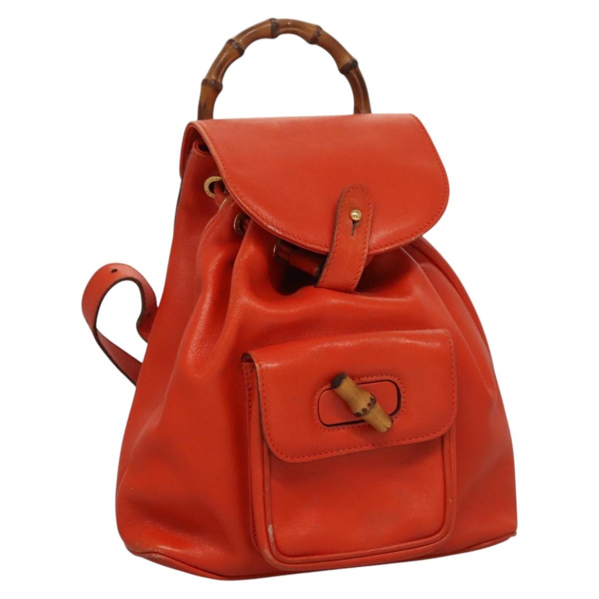 Gucci Vintage Bamboo Backpack Leather, ORANGE, LEATHER, Backpack