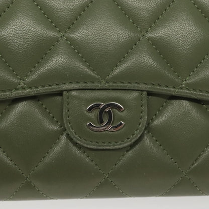 Chanel CC Gusset Classic Flap Wallet Quilted Lambskin, GREEN, LEATHER, Wallets