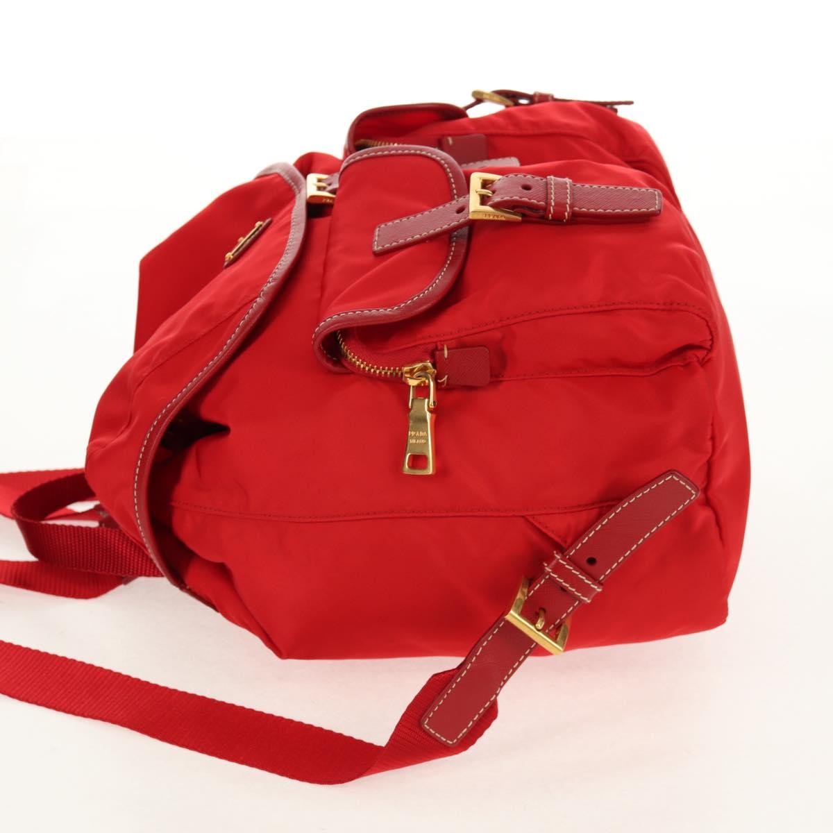 Prada Vela Double Front Pocket Backpack Tessuto with Saffiano Leather, Red, Nylon, Backpack