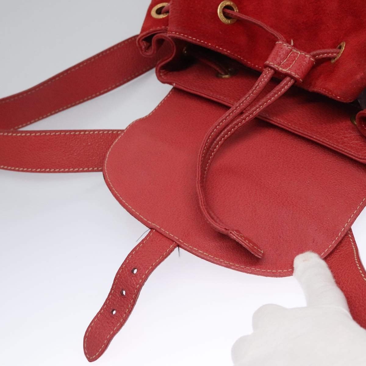 Gucci Vintage Bamboo Backpack Suede and Leather, Red, Suede, Backpack