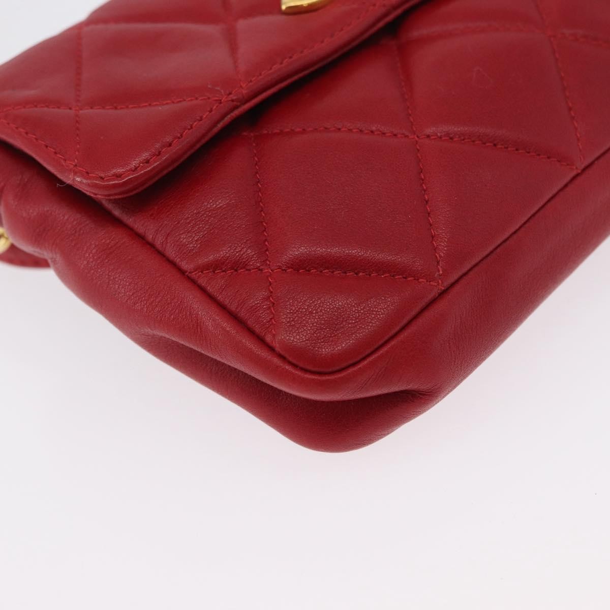 Chanel Vintage CC Flap Waist Bag Quilted Lambskin, Red, Leather, Clutch