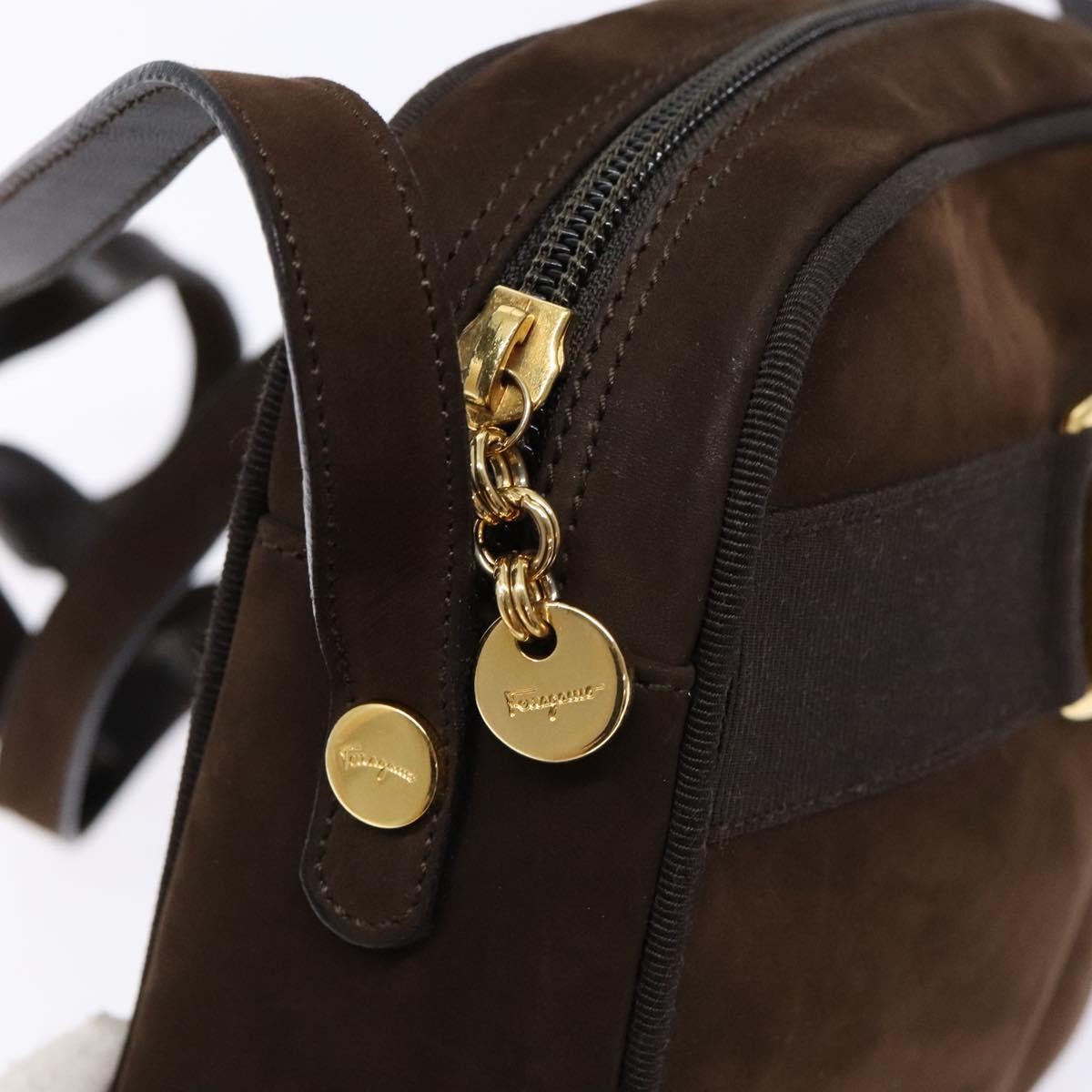 Salvatore Ferragamo Vala Shoulder Bag Suede, BROWN, SUEDE, Shoulder bag