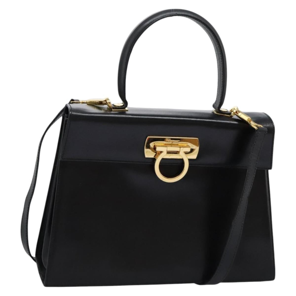 Salvatore Ferragamo Gancini Convertible Top Handle Bag Leather, BLACK, LEATHER, Handbag