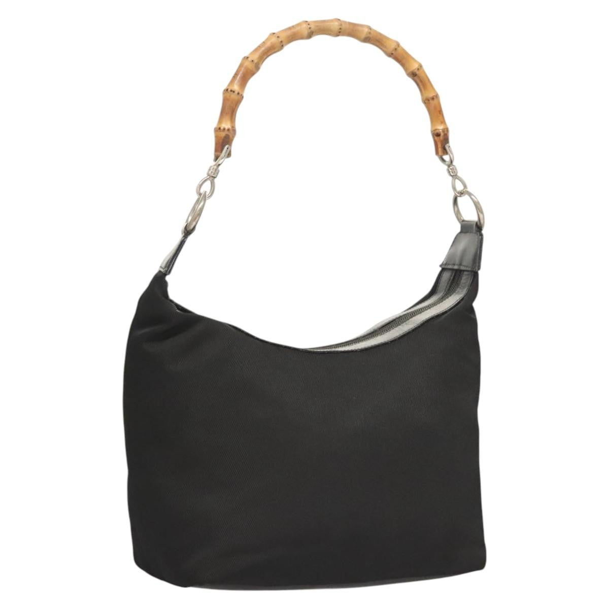 Gucci Vintage Bamboo Handle Bag Nylon, BLACK, NYLON, Handbag