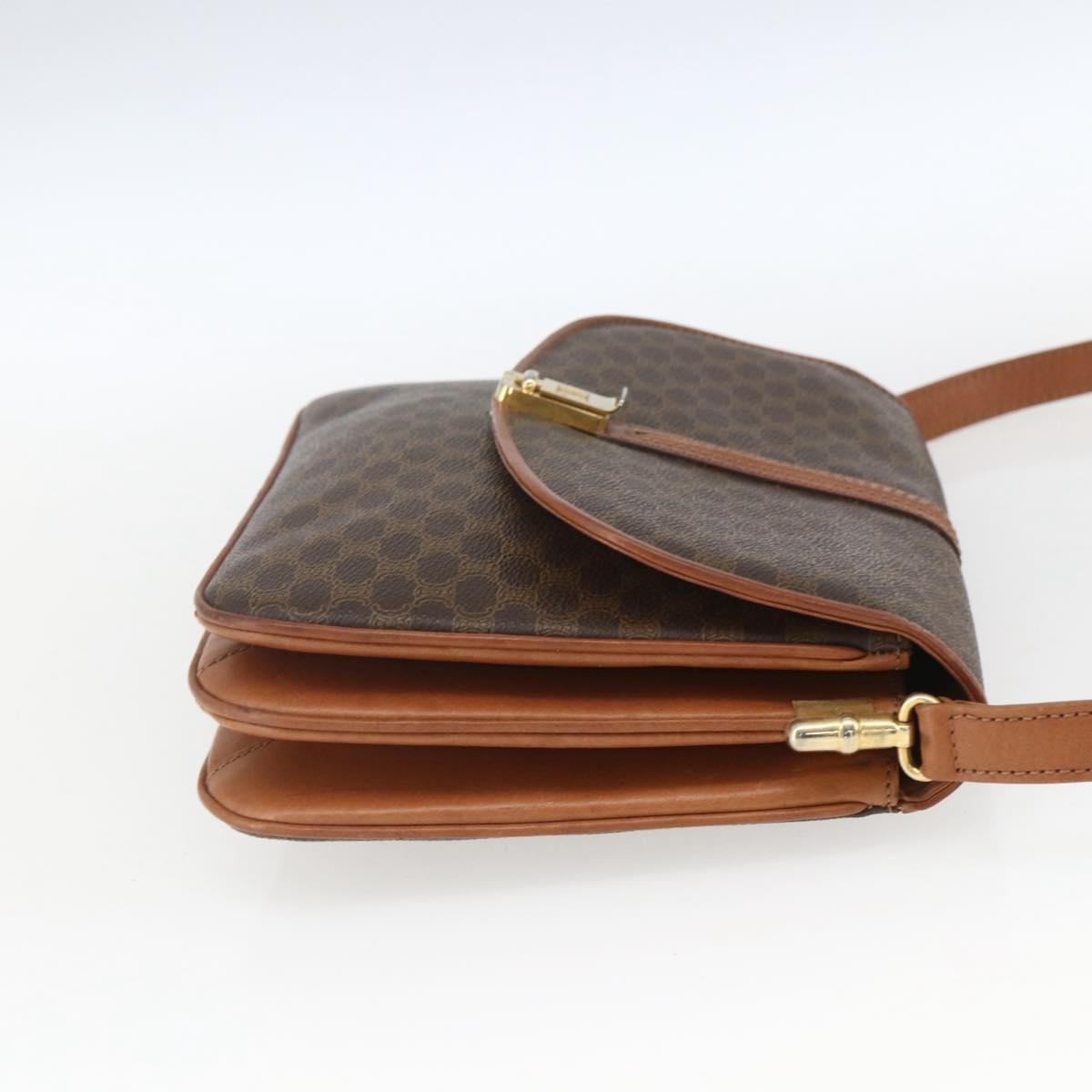 Celine Vintage Macadam Shoulder Bag Canvas and Leather, BROWN, CANVAS, Shoulder bag