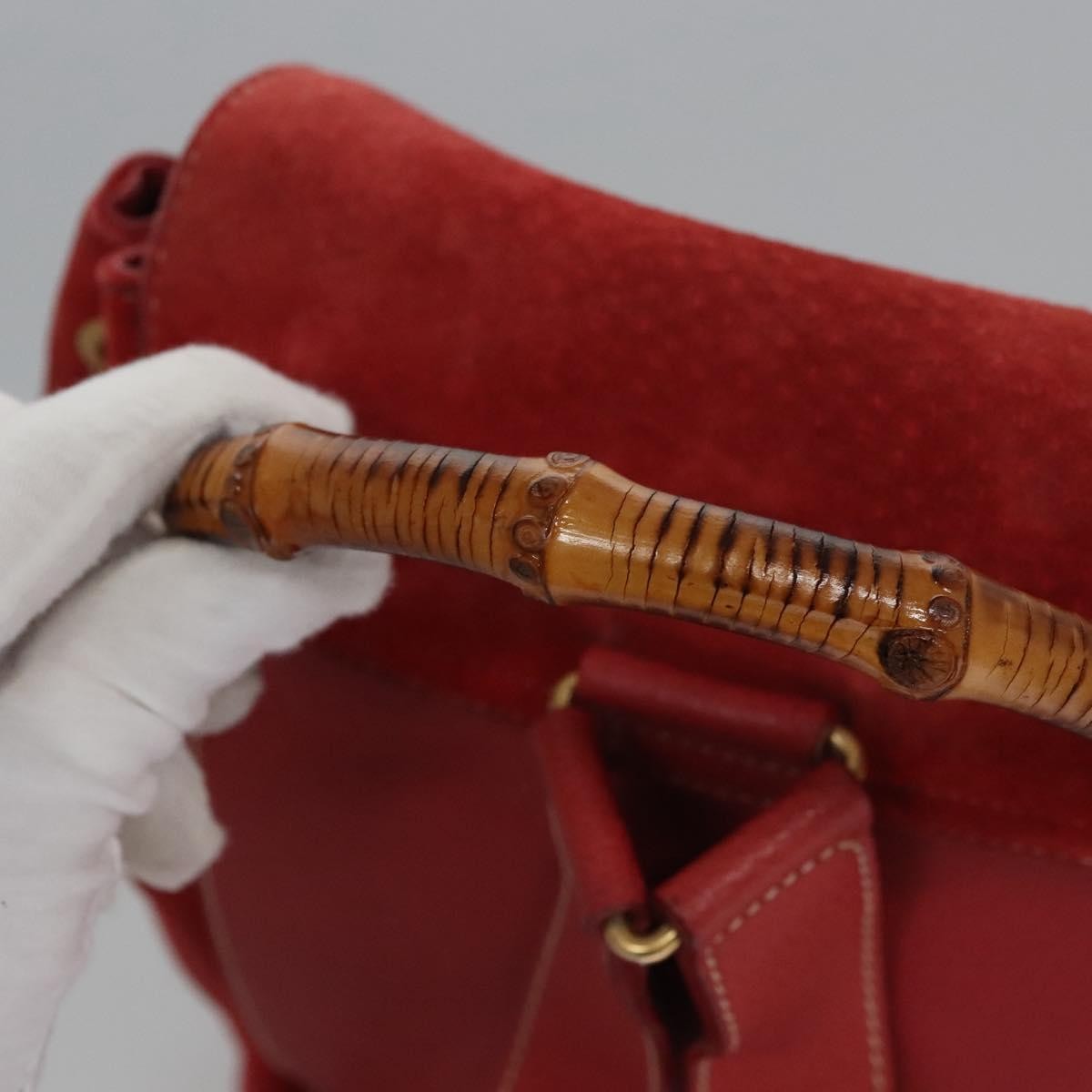 Gucci Vintage Bamboo Backpack Suede and Leather, Red, Suede, Backpack