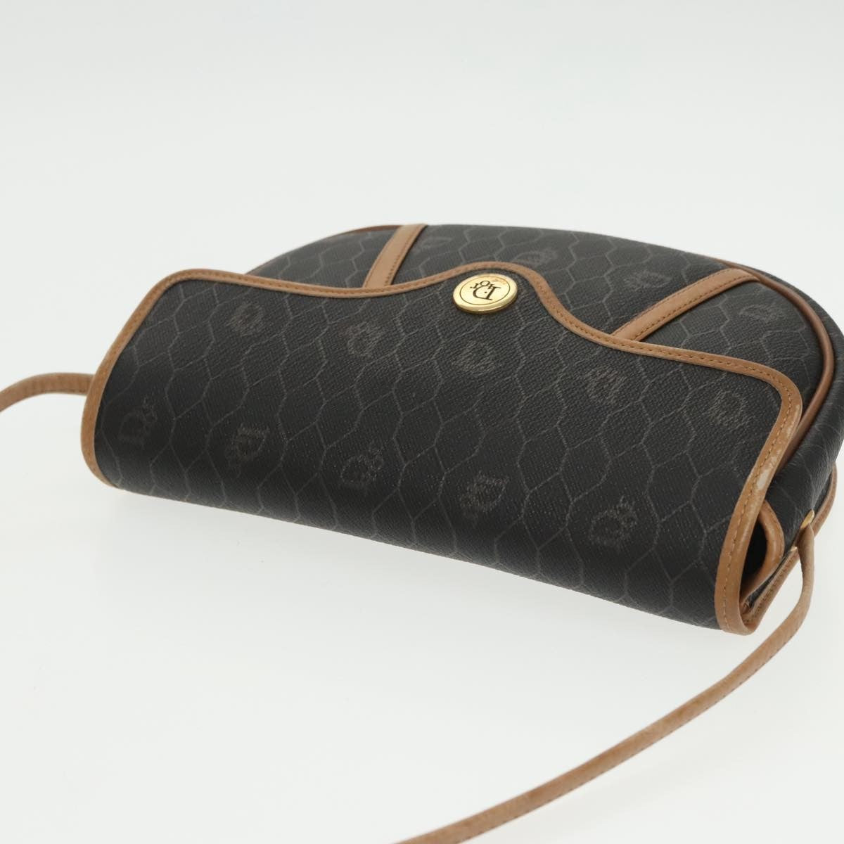 Christian Dior Vintage Honeycomb Flap Crossbody Bag Coated Canvas, BLACK, CANVAS, Crossbody bag