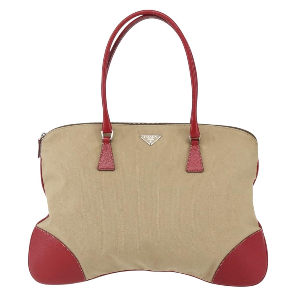 Prada Vintage Handbag Canvas, Beige, Canvas, Handbag