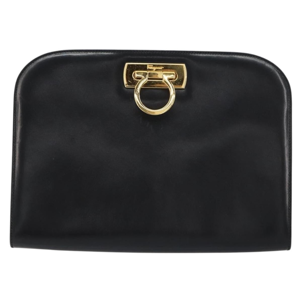 Salvatore Ferragamo Vintage Gancini Chain Shoulder Bag Leather, BLACK, LEATHER, Shoulder bag