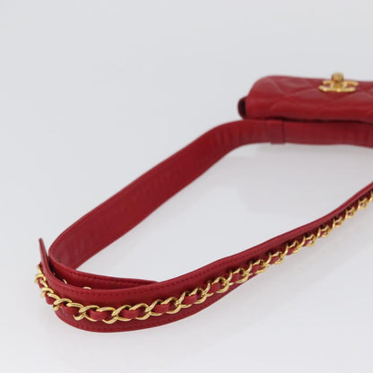 Chanel Vintage CC Flap Waist Bag Quilted Lambskin, Red, Leather, Clutch