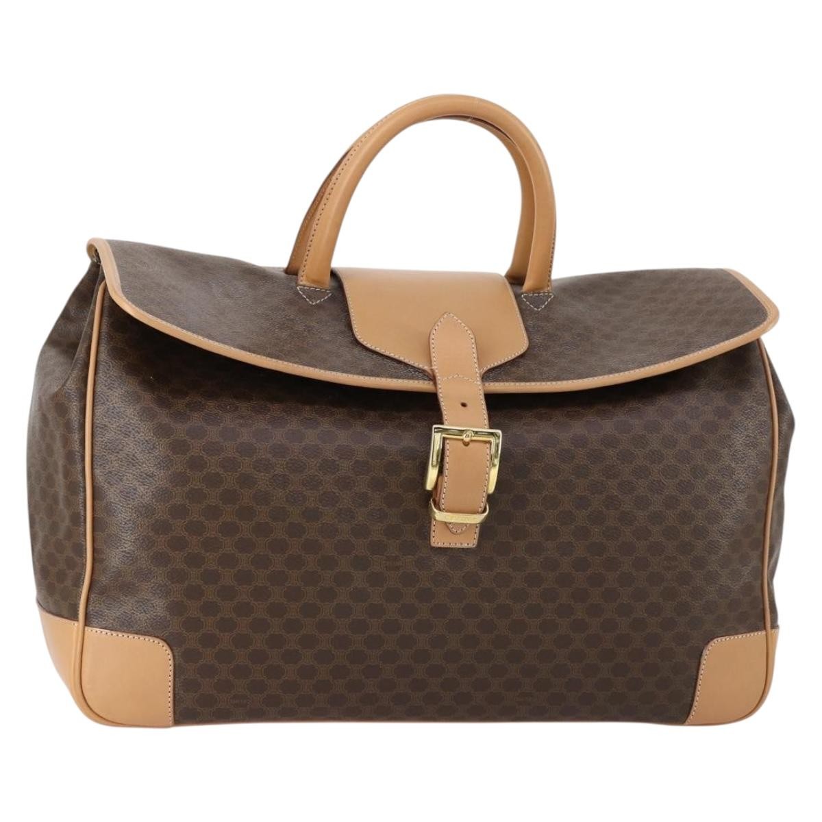 Celine Vintage Duffle Bag Macadam Coated Canvas, BROWN, PVC, Travel bag