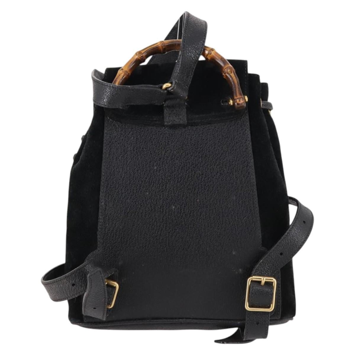 Gucci Vintage Bamboo Backpack Suede, BLACK, SUEDE, Backpack