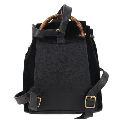 Gucci Vintage Bamboo Backpack Suede, BLACK, SUEDE, Backpack