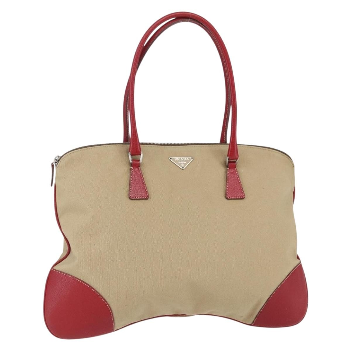 Prada Vintage Handbag Canvas, Beige, Canvas, Handbag