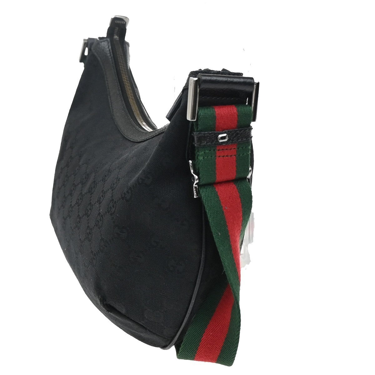 Gucci Half Moon Hobo Messenger GG Canvas, BLACK, CANVAS, Shoulder bag