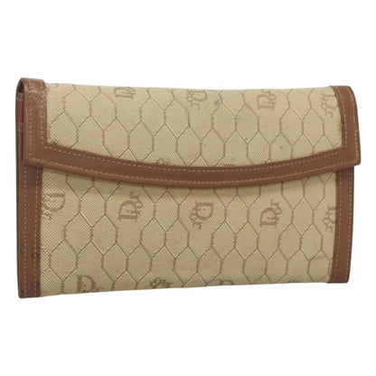 Christian Dior Vintage Honeycomb Flap Wallet Coated Canvas, BEIGE, CANVAS, Wallets