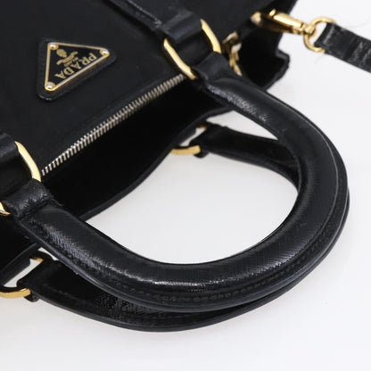 Prada Convertible Top Handle Tote Tessuto with Vernice Saffiano Leather, BLACK, NYLON, Handbag