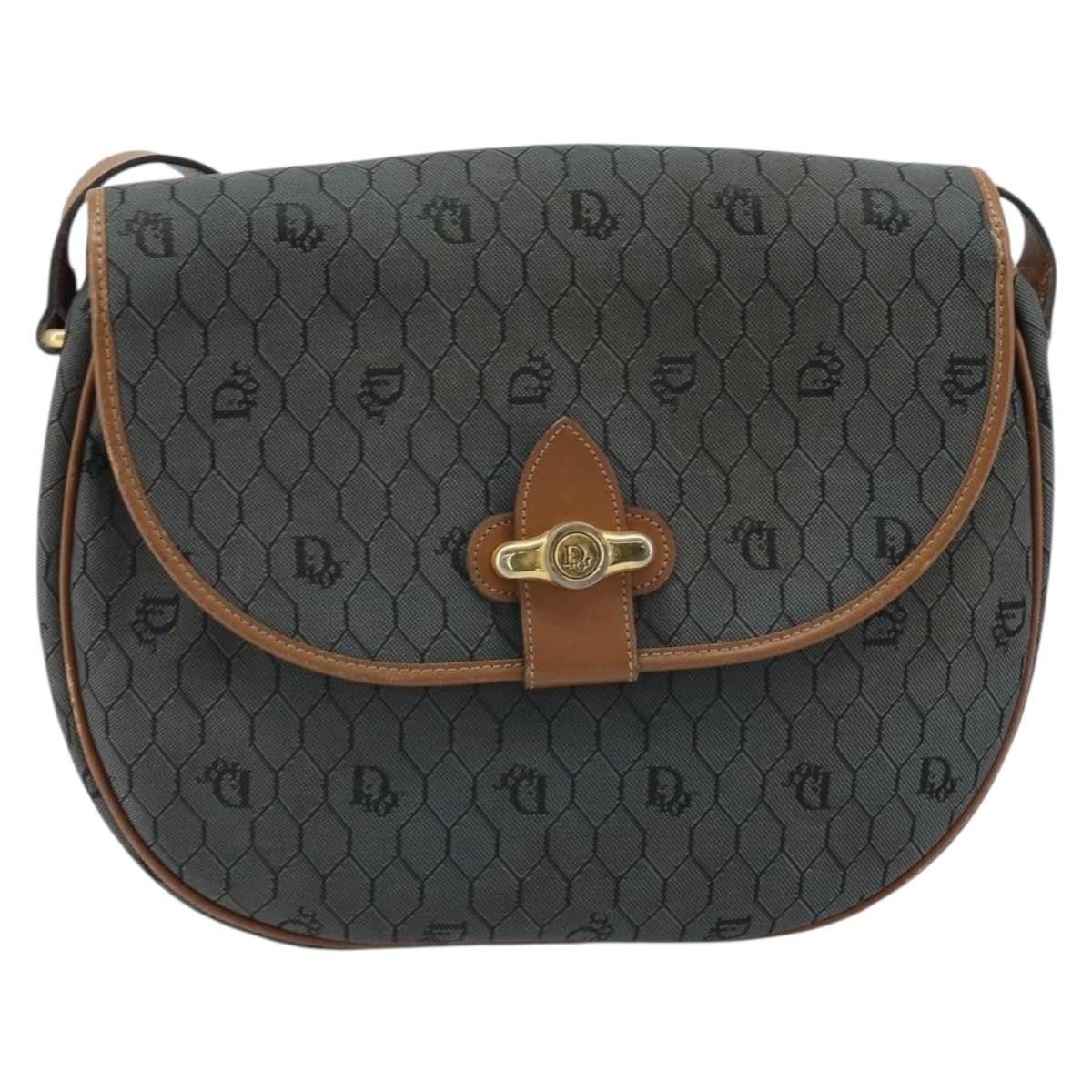 Christian Dior Vintage Honeycomb Flap Crossbody Bag Canvas and Leather, BLACK, CANVAS, Shoulder bag