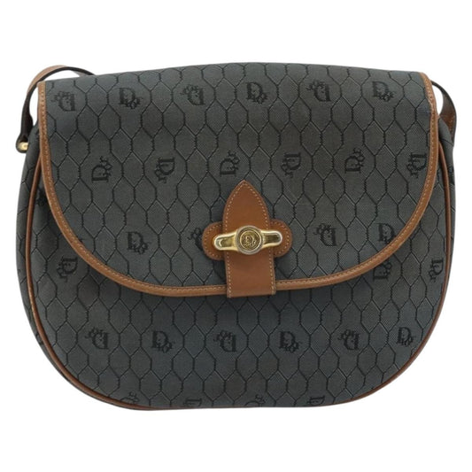 Christian Dior Vintage Honeycomb Flap Crossbody Bag Canvas and Leather, BLACK, CANVAS, Shoulder bag