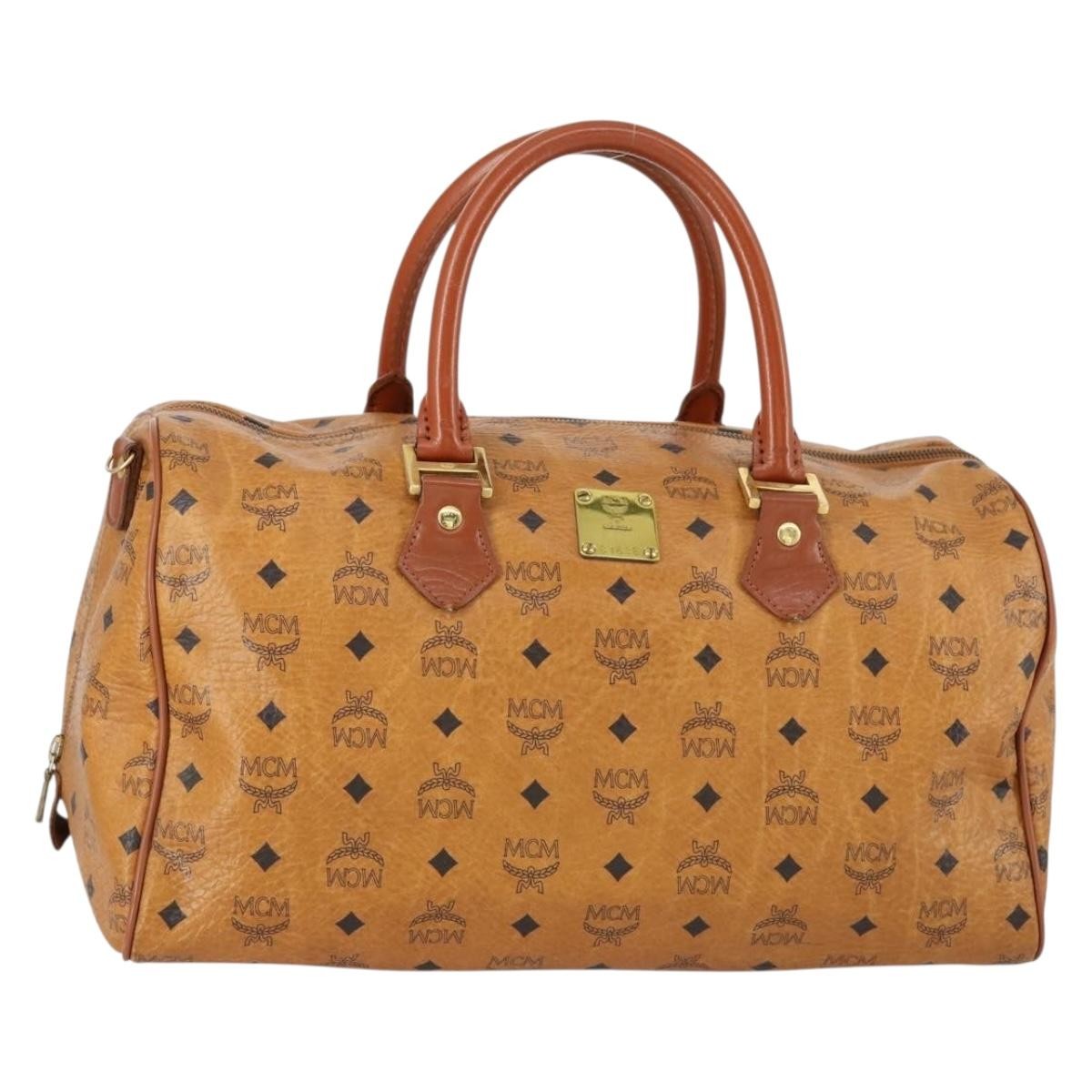 MCM Vicetos travel bag logogram boston, BROWN, CANVAS, Travel bag