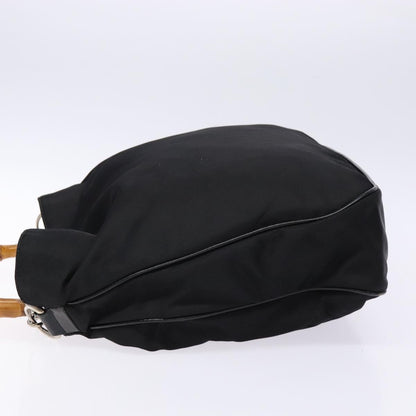 Gucci Vintage Bamboo Handle Tote Nylon, Black, Nylon, Tote Bag
