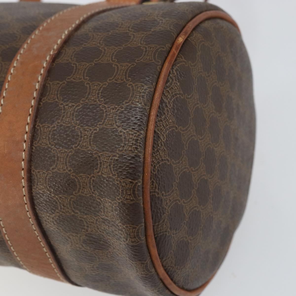 Celine Vintage Macadam Handbag Canvas and Leather, BROWN, CANVAS, Handbag