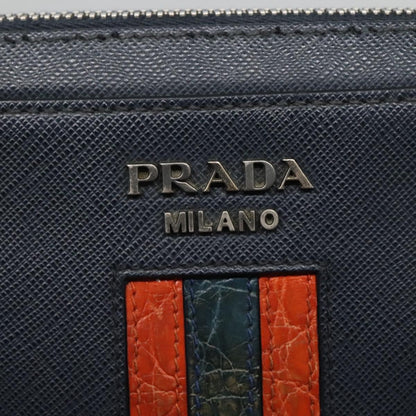 Prada Zip Pochette Saffiano Leather, NAVY, LEATHER, Clutche & pouche